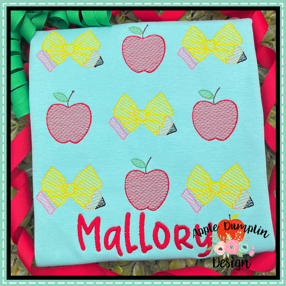 Apples and Pencils Sketch Embroidery Design