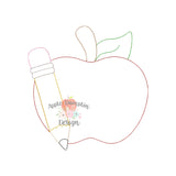 Apple with Pencil Bean Stitch Applique Design