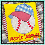 Baseball with Hat Bean Stitch Applique Design