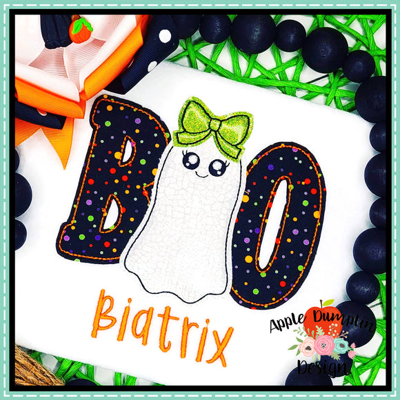 Boo Ghost Girl Bean Stitch Applique