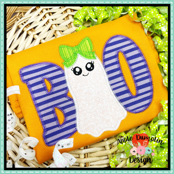 Boo Ghost Girl Zigzag Applique