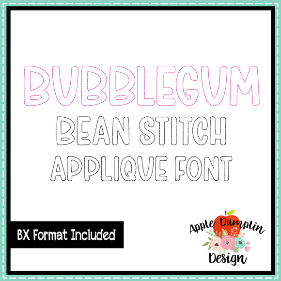 Bubblegum Bean Stitch Applique Embroidery Font