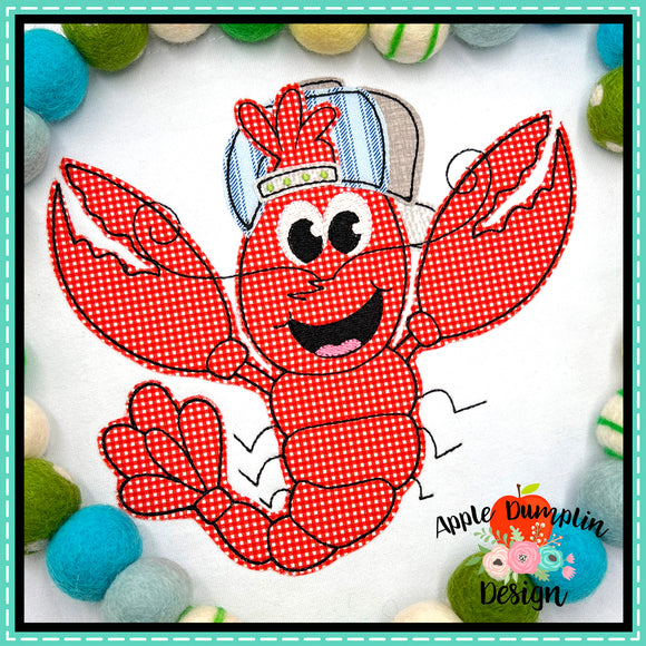 Crawfish with Hat Bean Stitch Applique Design