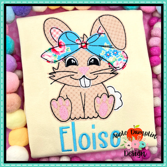 Easter Bunny with Bow Bean Stitch Applique Design