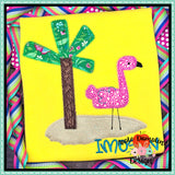 Flamingo Palm Tree Zigzag Applique Design