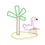 Flamingo Palm Tree Zigzag Applique Design