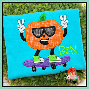 Groovy Pumpkin Skateboard Satin Applique Design