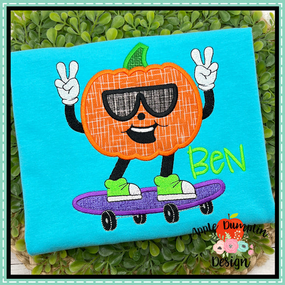 Groovy Pumpkin Skateboard Satin Applique Design