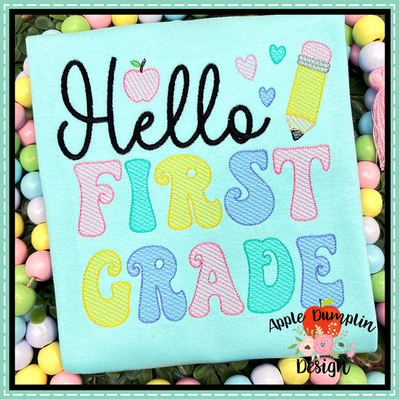 Hello Grade R Set of 8 Hello Grade Set Sketch Embroidery Designs – Apple Dumplin Design