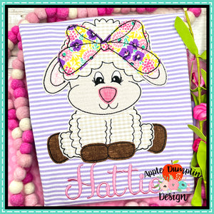 Lamb with Bow Bean Stitch Applique Design