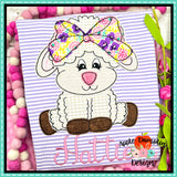 Lamb with Bow Bean Stitch Applique Design