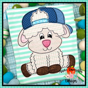 Lamb with Hat Bean Stitch Applique Design