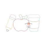 Pencil Apple Coffee Trio Bean Stitch Applique Design