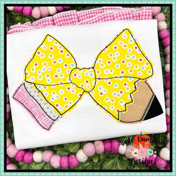 Pencil Bow Bean Stitch Applique Design