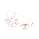 Pencil with Flowers Bean Stitch Applique Design