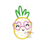 Pineapple Heart Glasses Satin Applique Design