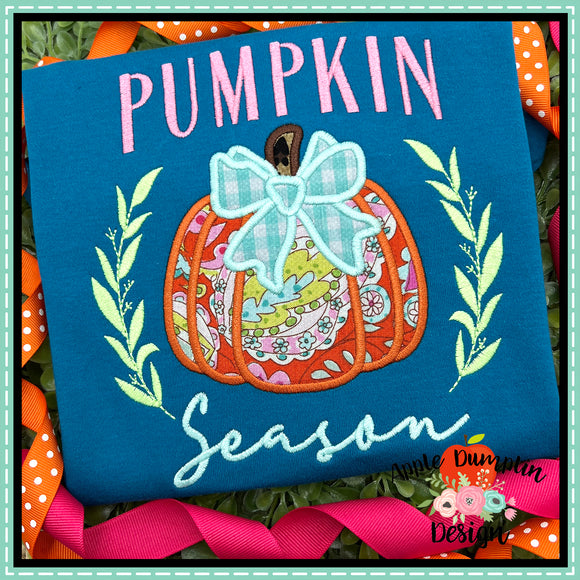 Pumpkin with Bow Satin Applique Design