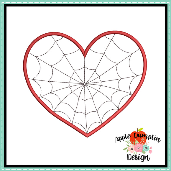 Spider Heart Satin Stitch Applique Design