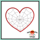 Spider Heart Satin Stitch Applique Design