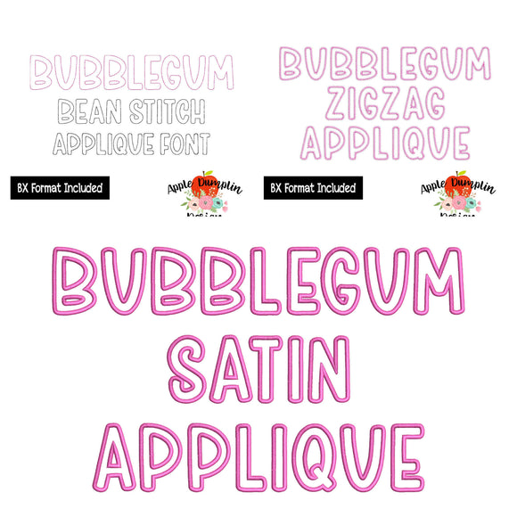 SET of 3 Bubblegum Applique Embroidery Fonts