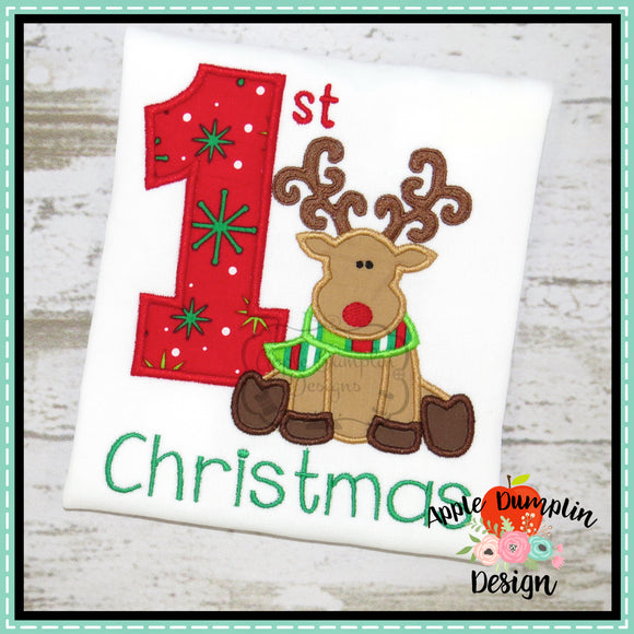 1st Christmas Reindeer Applique Design