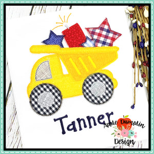 4th of July Dump Truck Zigzag  Applique Design