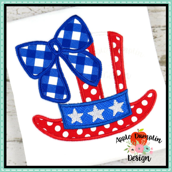 4th of July Hat with Bow, Applique Design