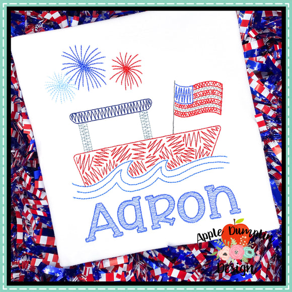 Scribble 4th of July Pontoon Embroidery Design