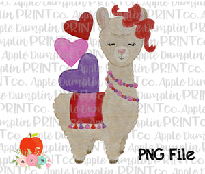 Valentine Llama Watercolor Printable Design PNG
