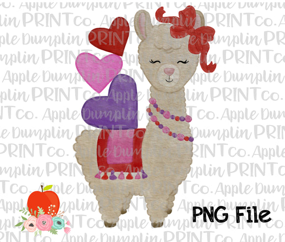 Valentine Llama Watercolor Printable Design PNG