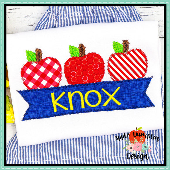 3 Apples with Banner Zigzag Applique Design