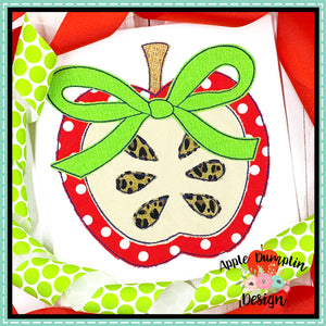 Apple with Bow Bean Stitch Applique Design