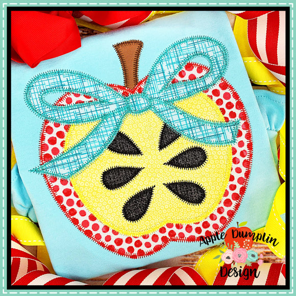 Apple with Bow Zigzag Applique Design