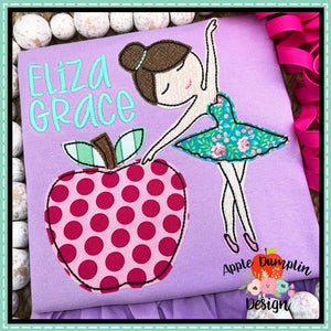 Ballerina with Apple Bean Stitch Applique Design