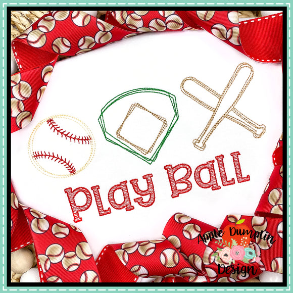 Baseball Trio Outline Embroidery Design