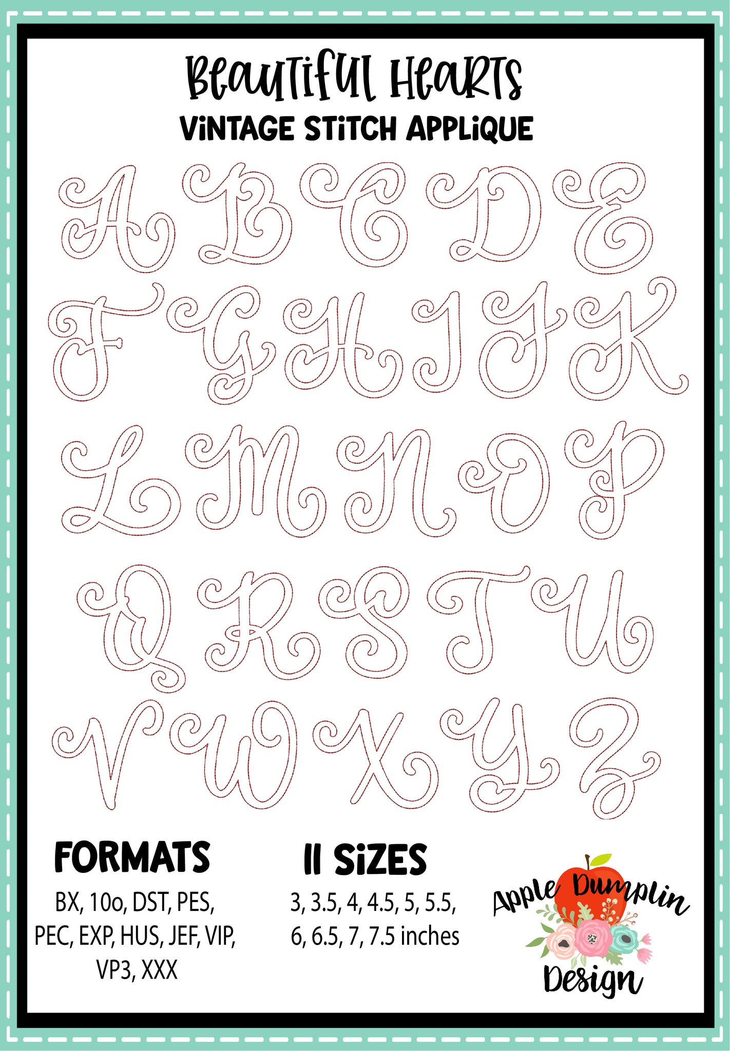 Beautiful Hearts Vintage Applique Monogram Alphabet – Apple Dumplin Design 2-inch-alphabet-letters-template-10-free-pdf-printables-printablee
