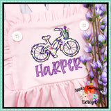 Bicycle with Flowers Bean Stitch Applique Design