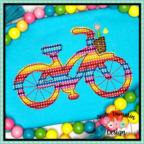 Bicycle with Flowers Bean Stitch Applique Design