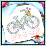 Bicycle with Flowers Zigzag Applique Design