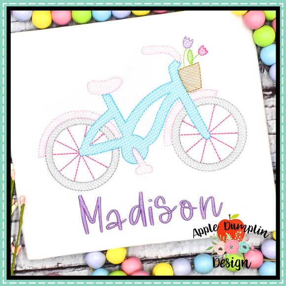 Bicycle with Flowers Sketch Embroidery Design