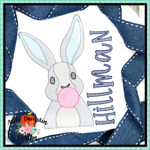 Bunny with Bubblegum Sketch Embroidery Design