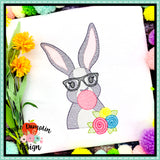 Bunny with Bubblegum Glasses Girl Sketch Embroidery Design