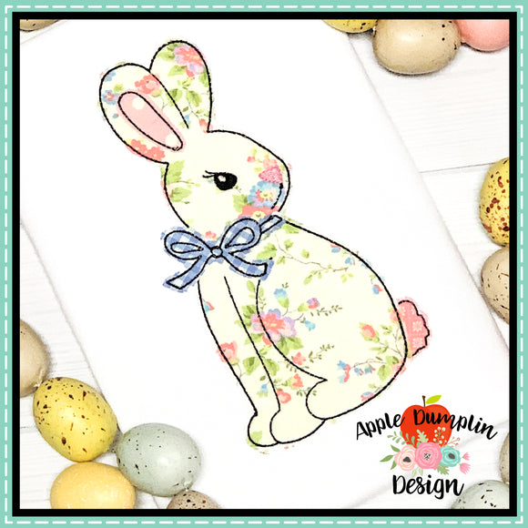 Bunny with Bow Bean Stitch Applique Design