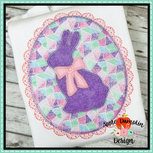Bunny with Bow Oval Zigzag Applique Design