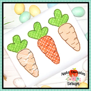 Carrot Trio Bean Stitch Applique Design