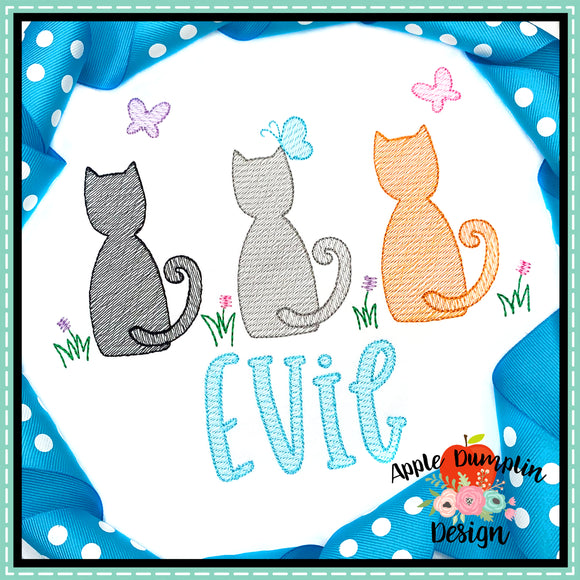 Cat Trio Sketch Embroidery Design