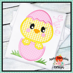 Chick Peeking Egg Girl Applique Design