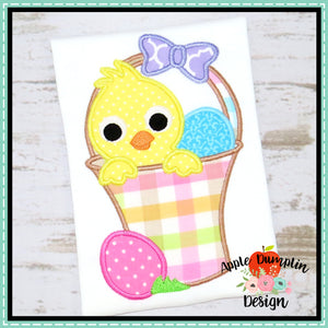Chick in Easter Basket Applique Design