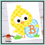 Easter Chick with Egg Applique Design