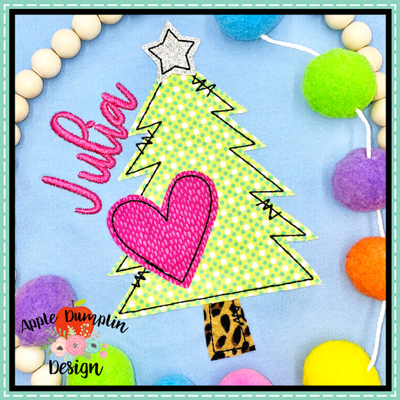 Christmas Tree Heart Bean Stitch Applique Design